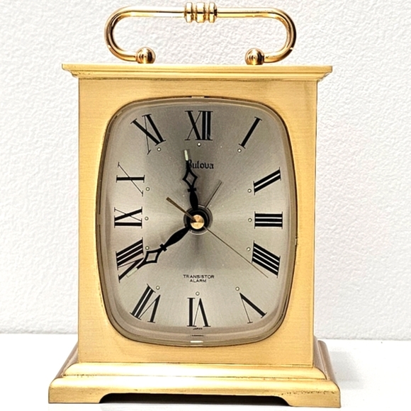 Bulova Gold Square Mantle Carriage Table Transistor Alarm Clock - Picture 5 of 16